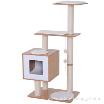 Modern Cat Tree Scratching Post With Cube Cave